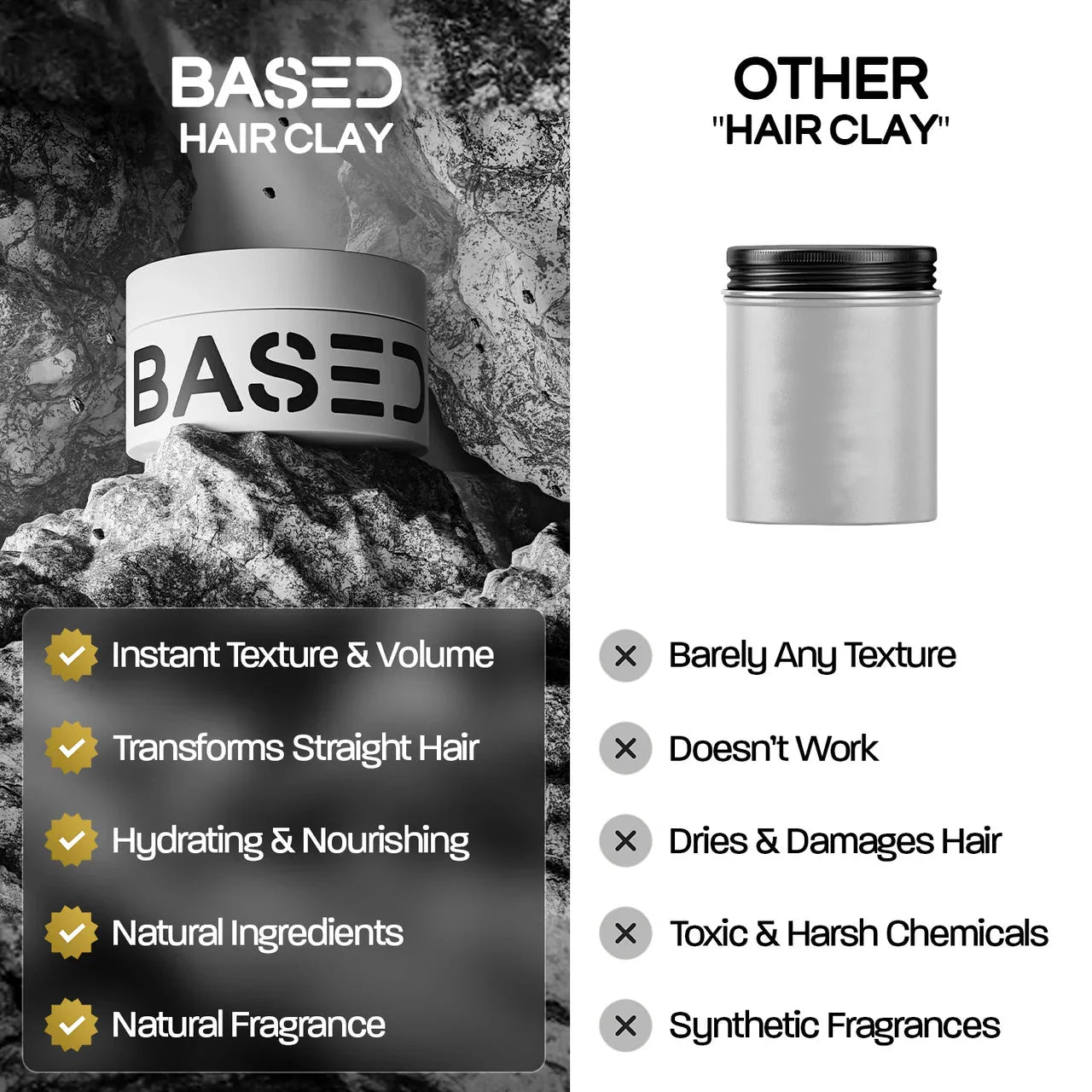 BASED Hair Clay comparison vs other brands - best men's styling clay UK