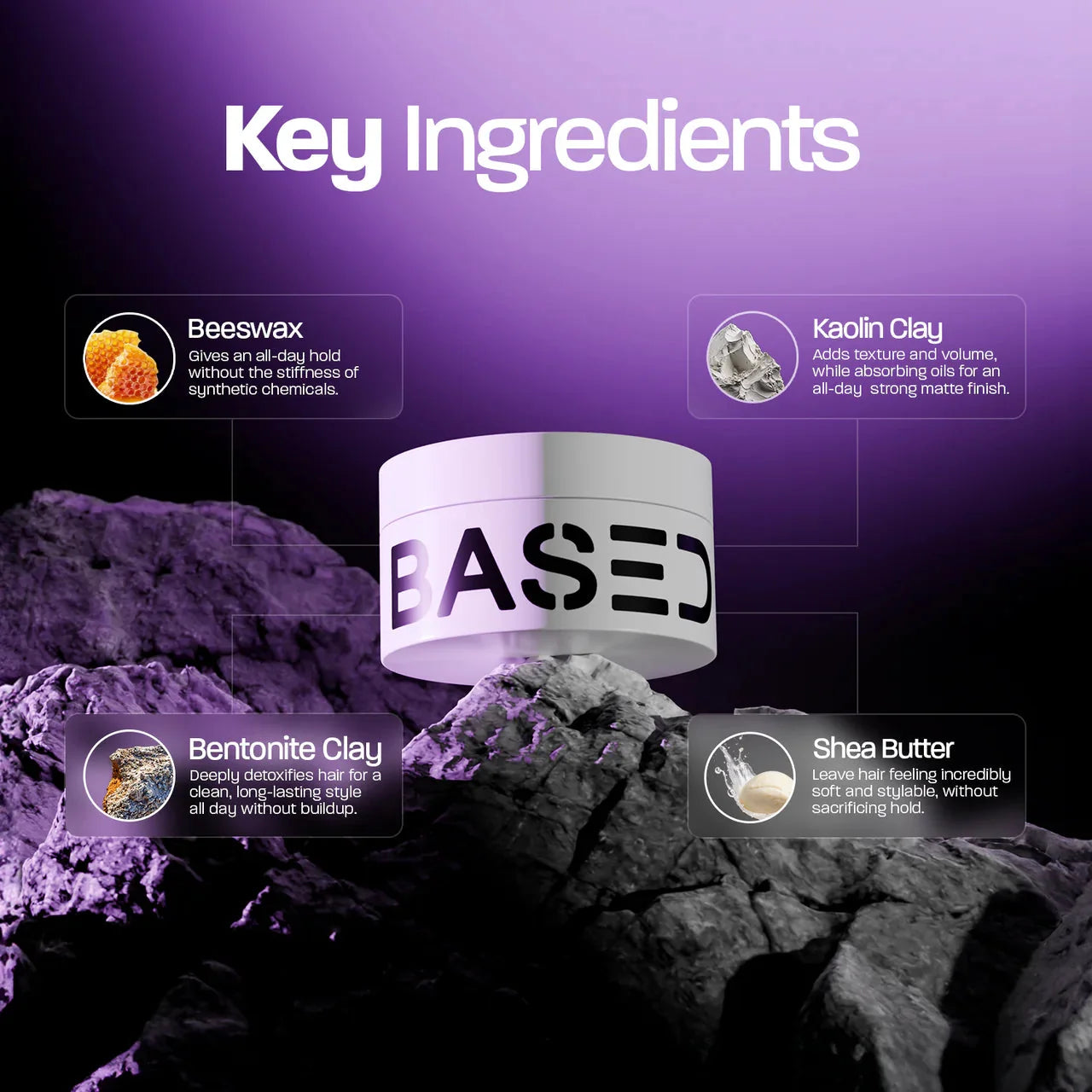 BASED Hair Clay natural ingredients - non-toxic hair styling