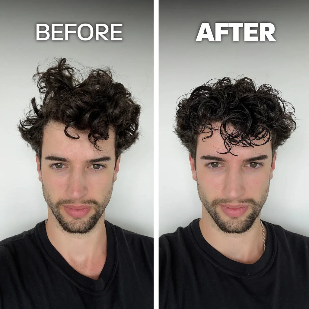 BASED Leave-In Conditioner before and after curly hair - men's hair transformation